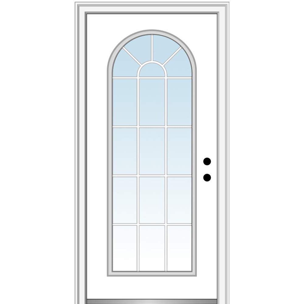 Steel Primed Left Hand In-Swing Prehung Front Door Full Lite Round Top Clear Glass 36" x 80" J22494
