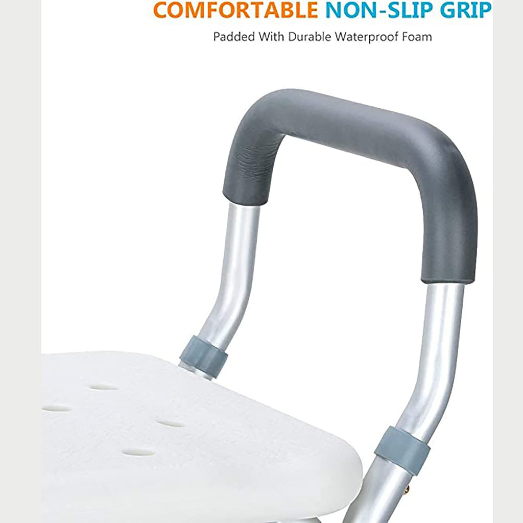 Heavy Duty White Shower Chair with Arms Back Adjustable M45014