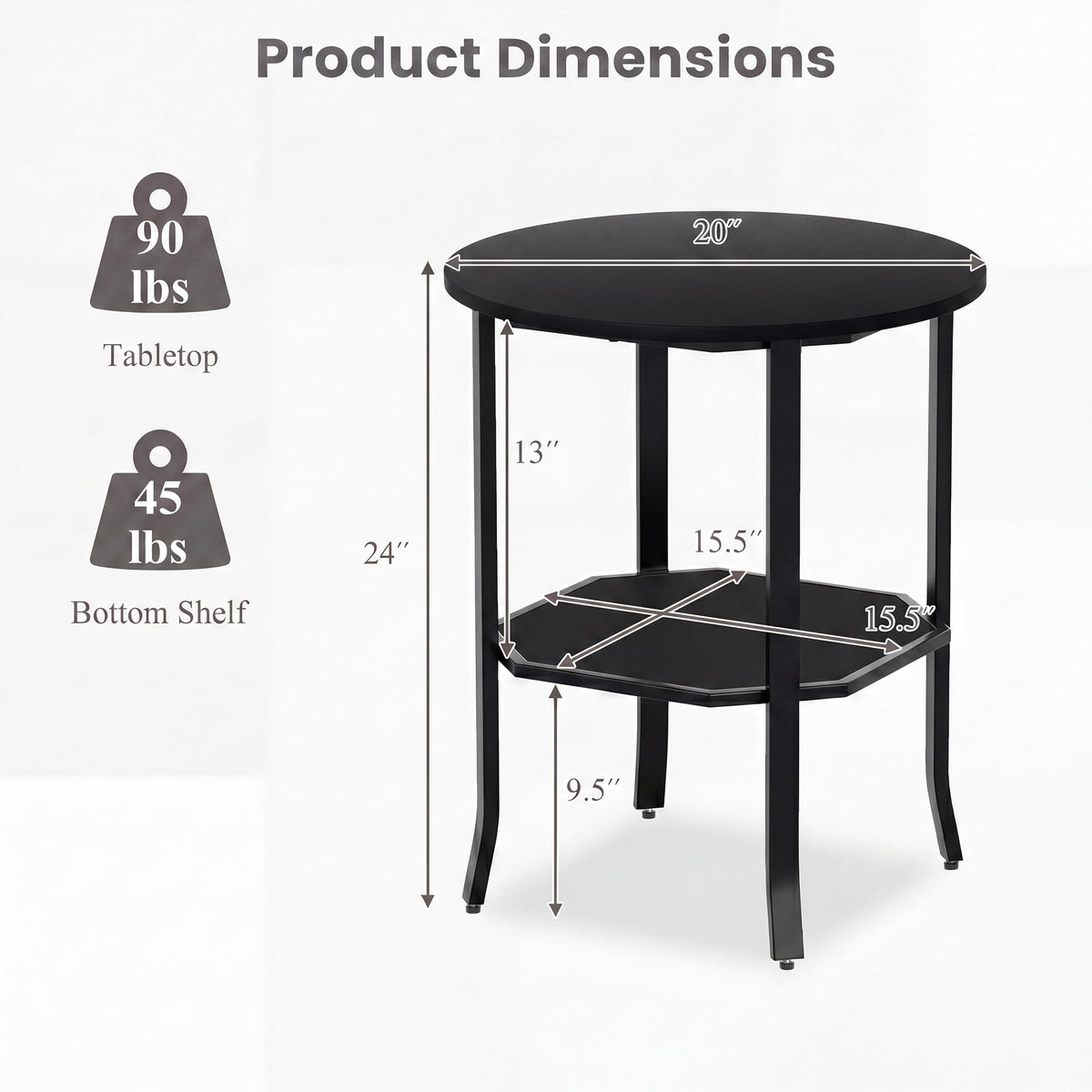 2-Tier Round Side End Table with Storage Shelf L50301