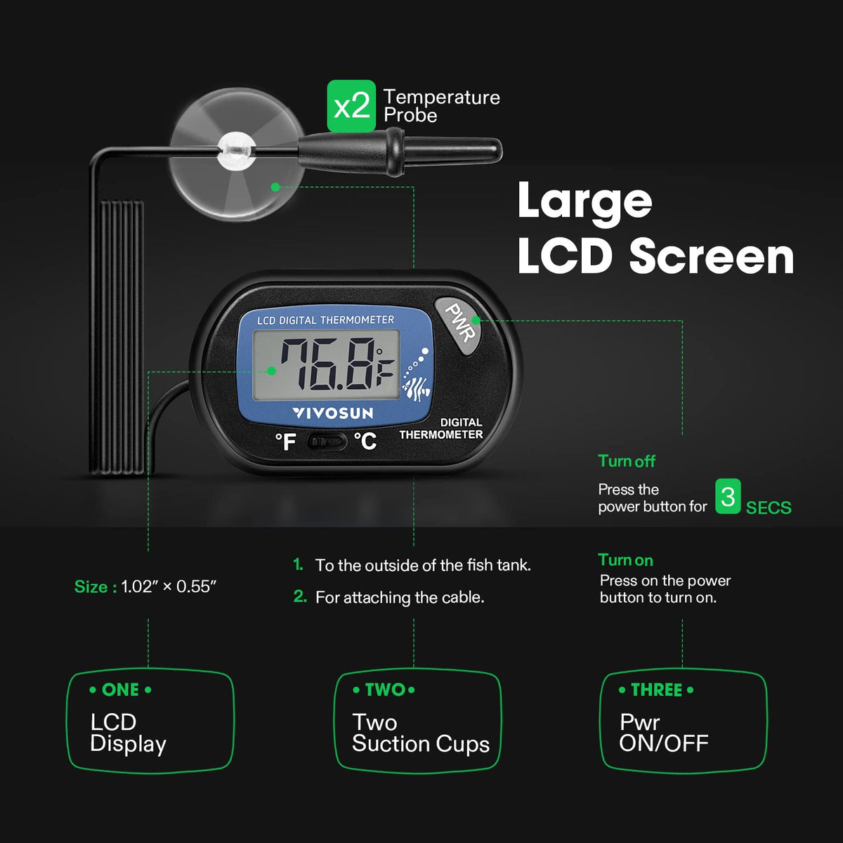 2-Pack LCD Digital Aquarium Thermometer W92294