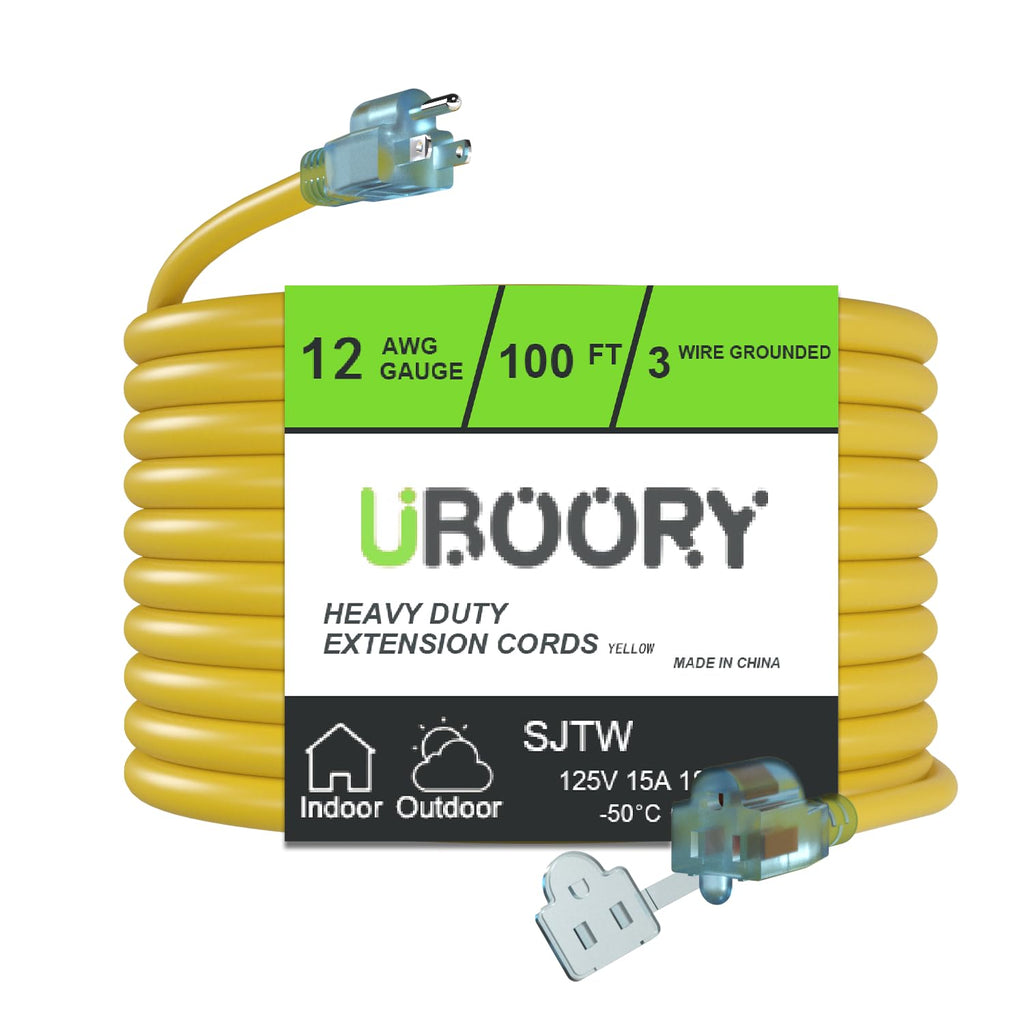 Waterproof 100 FT Yellow 12/3 SJTW Heavy Duty Extension Cord O421855