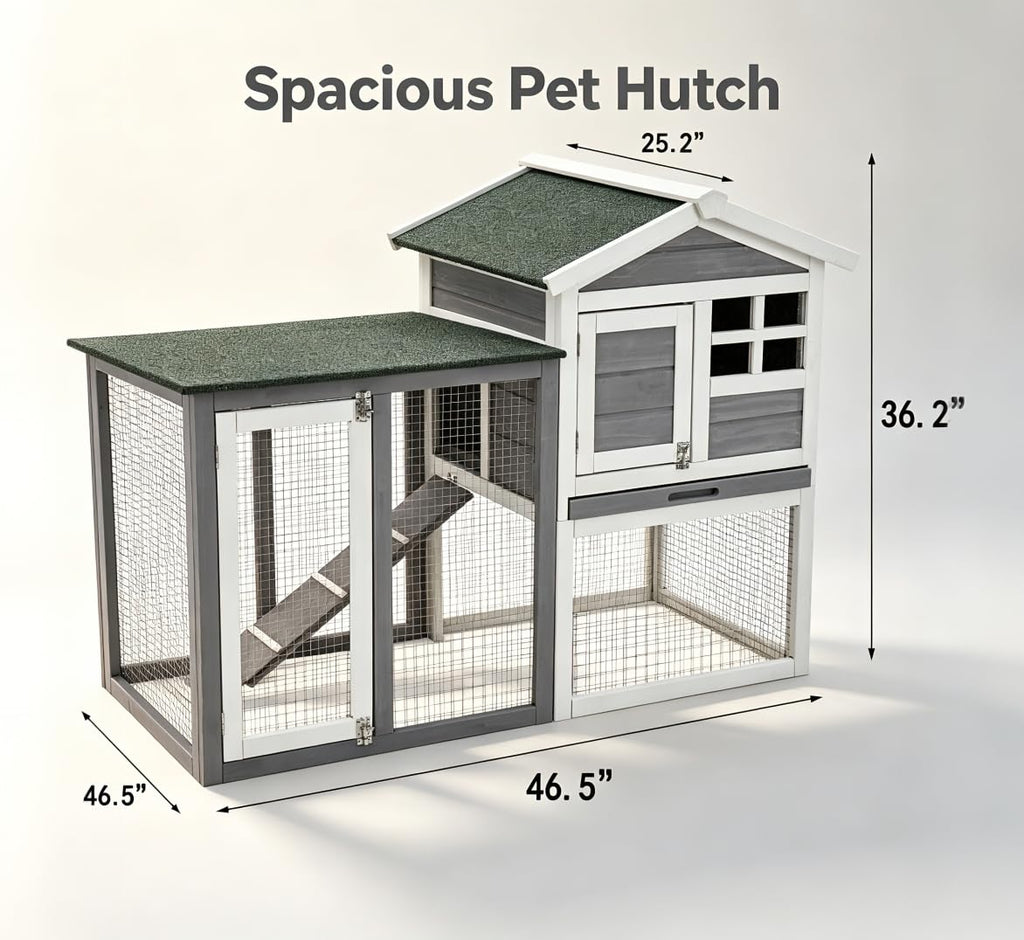 48" 2-Story Wooden Rabbit Hutch with Ramp N24672