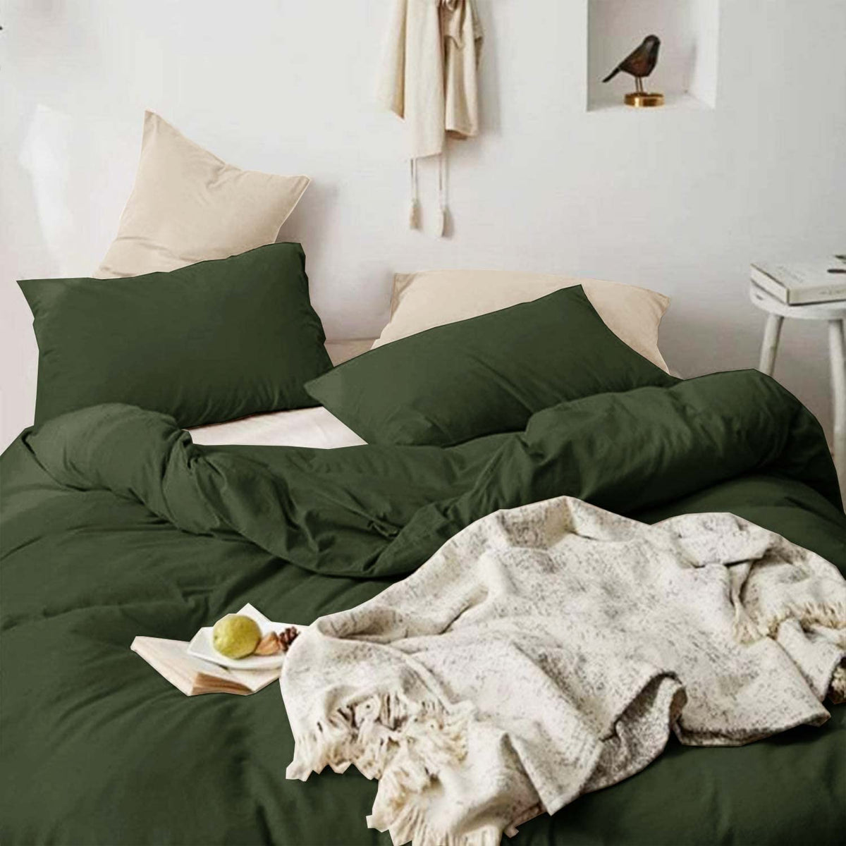 Dark Olive Green King Size 3 Piece Comforter Set A1408