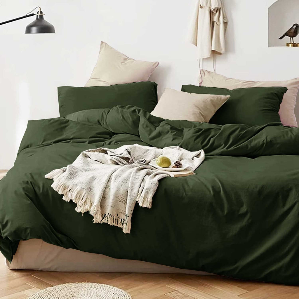 Dark Olive Green King Size 3 Piece Comforter Set A1408