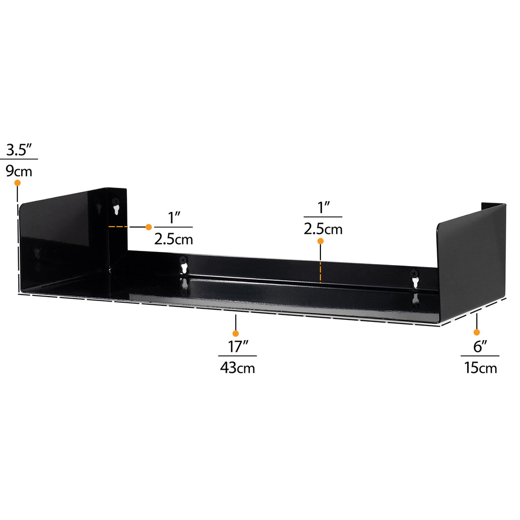 Black Set of 2 U Shape Wall Mount Metal Shelf D595