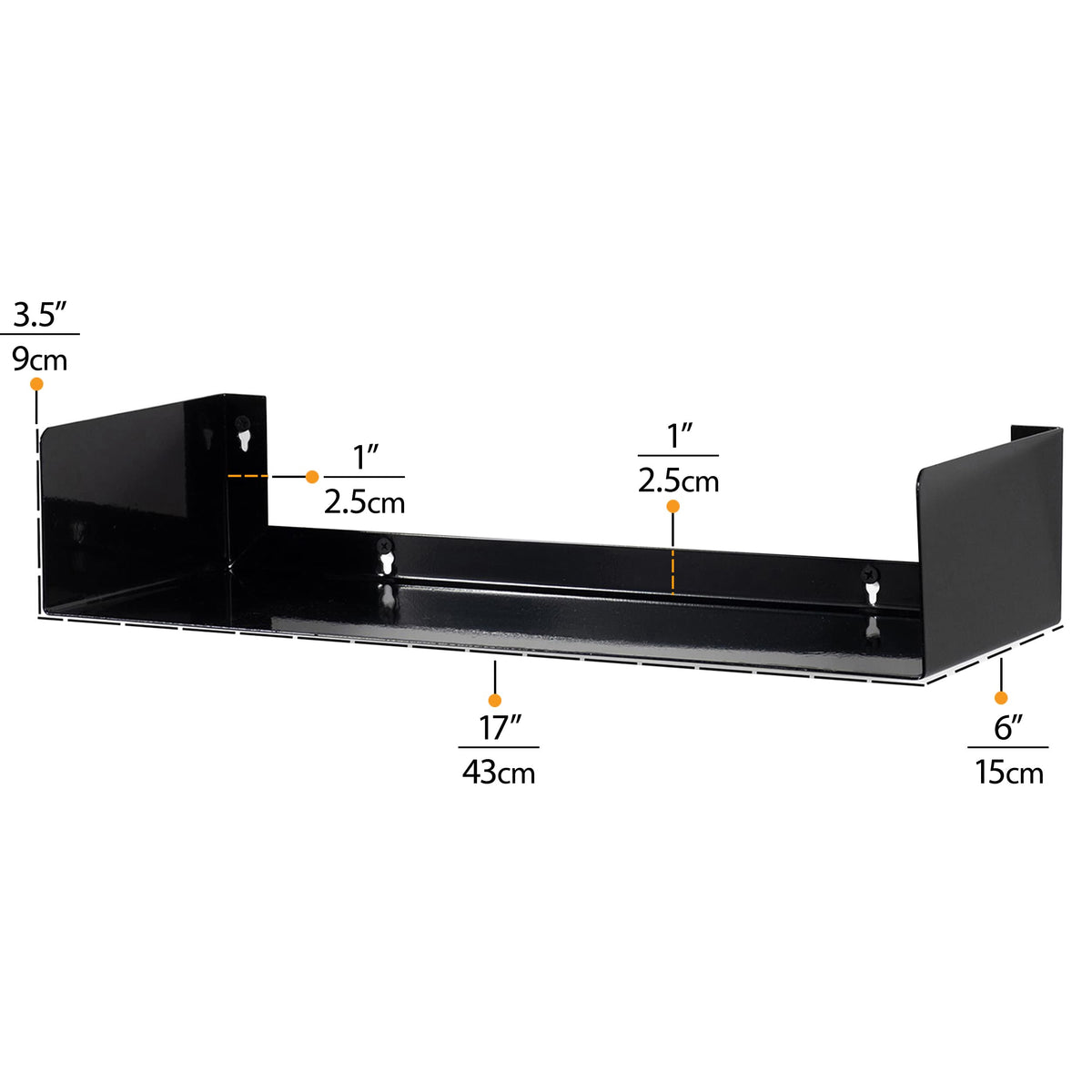 Black Set of 2 U Shape Wall Mount Metal Shelf D595