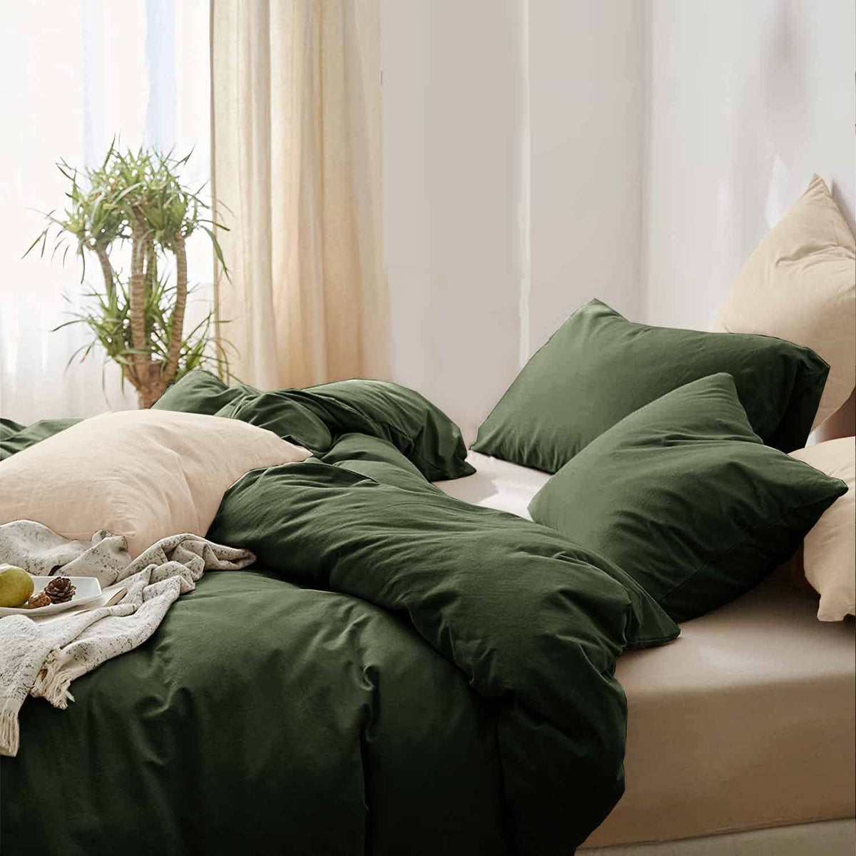 Dark Olive Green King Size 3 Piece Comforter Set A1408