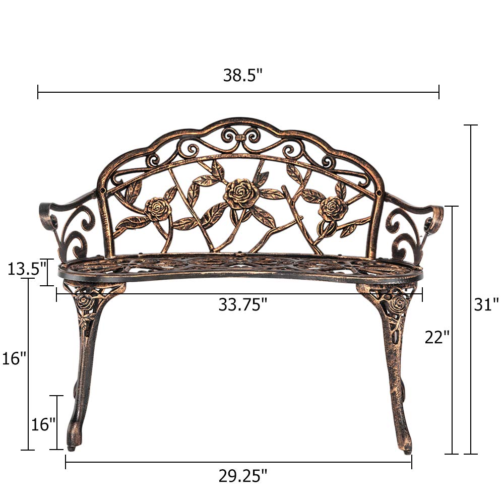 38.5" Metal Rose Bench for 2 Person Seat V59768