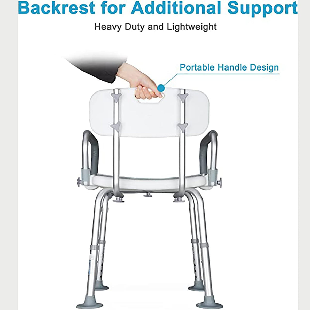 Heavy Duty White Shower Chair with Arms Back Adjustable M45014