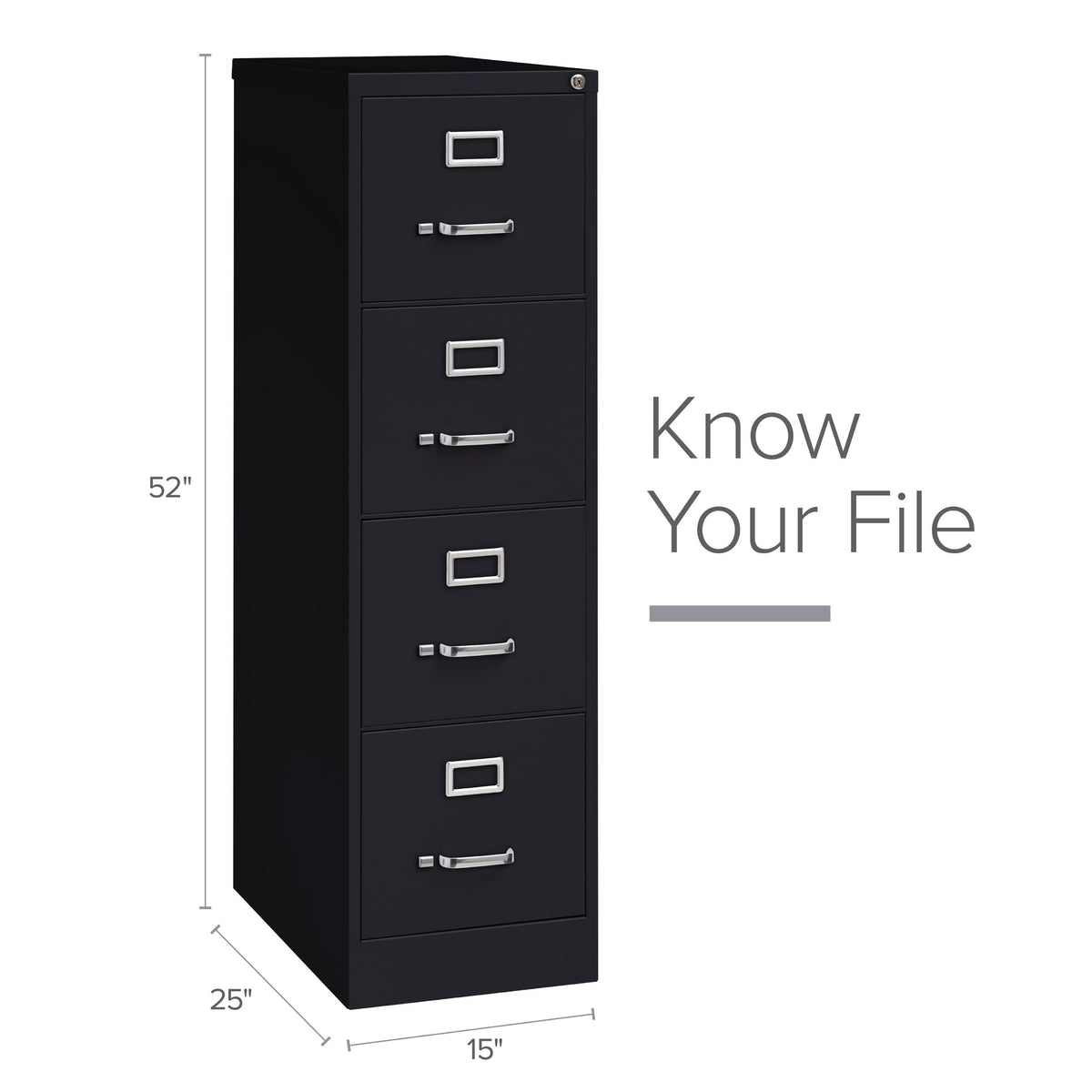 15" W 4 Drawer Vertical File Cabinet, Black, Letter A8064