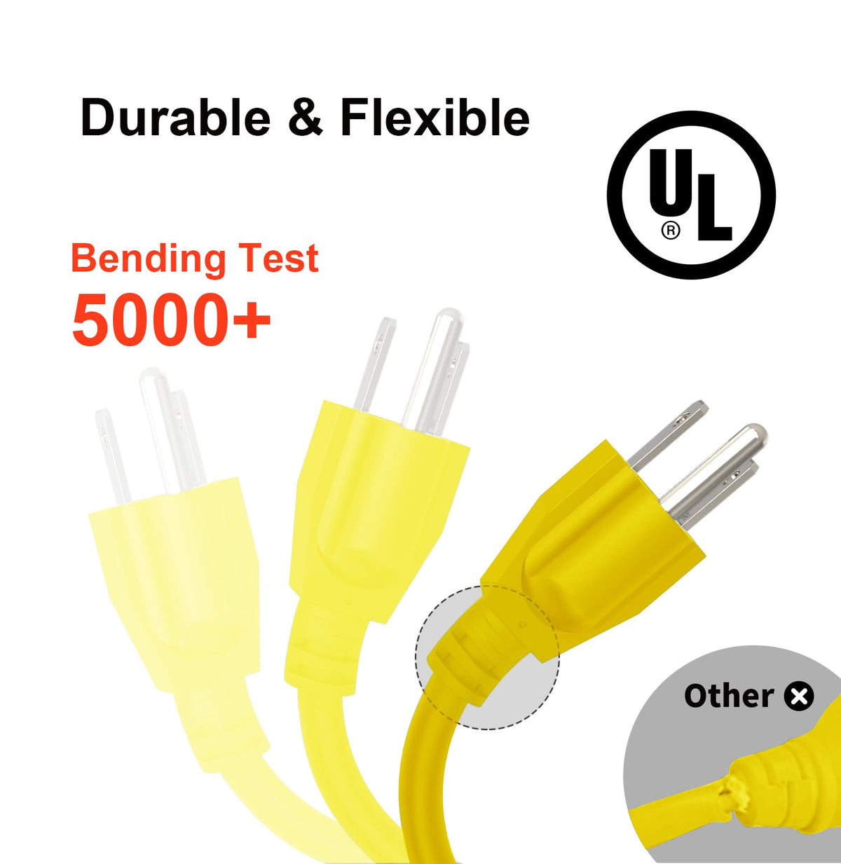 Waterproof 100 FT Yellow 12/3 SJTW Heavy Duty Extension Cord O421855