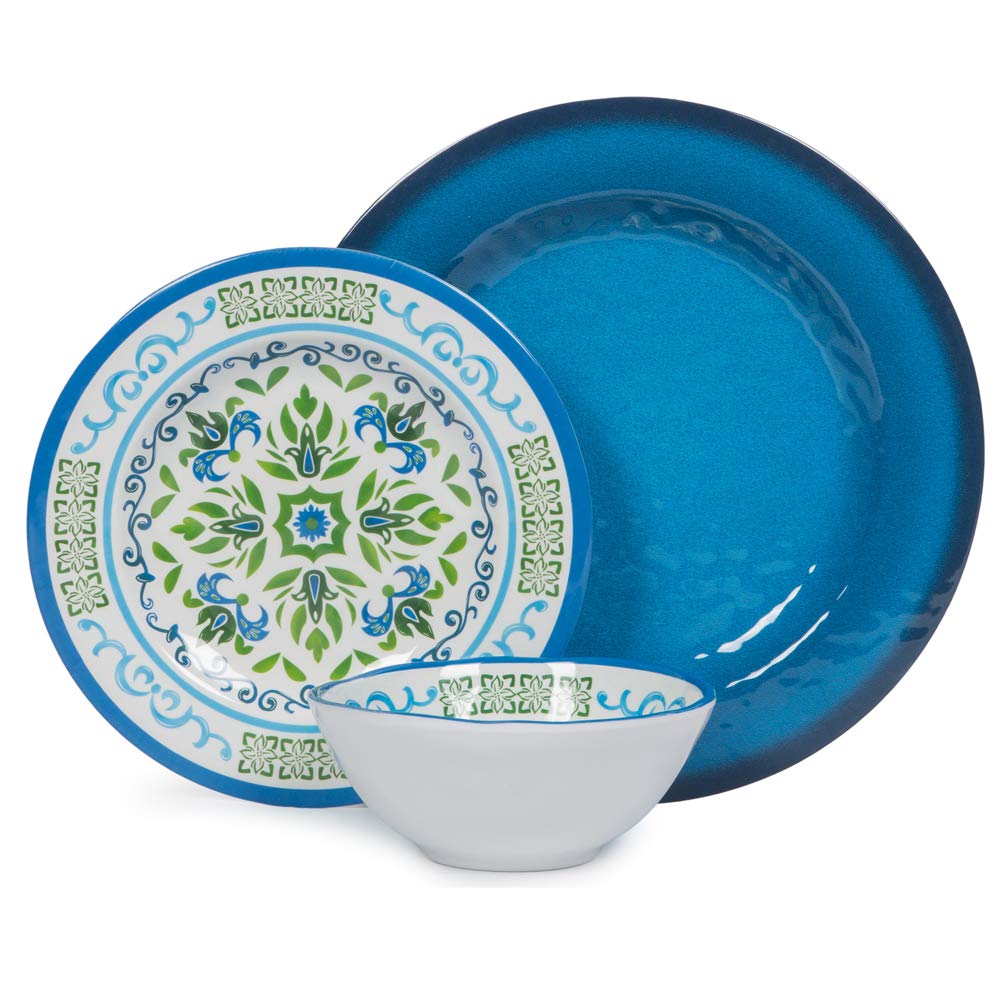 Melamine Dinnerware Set for 4, 12-Piece Blue Floral L978469