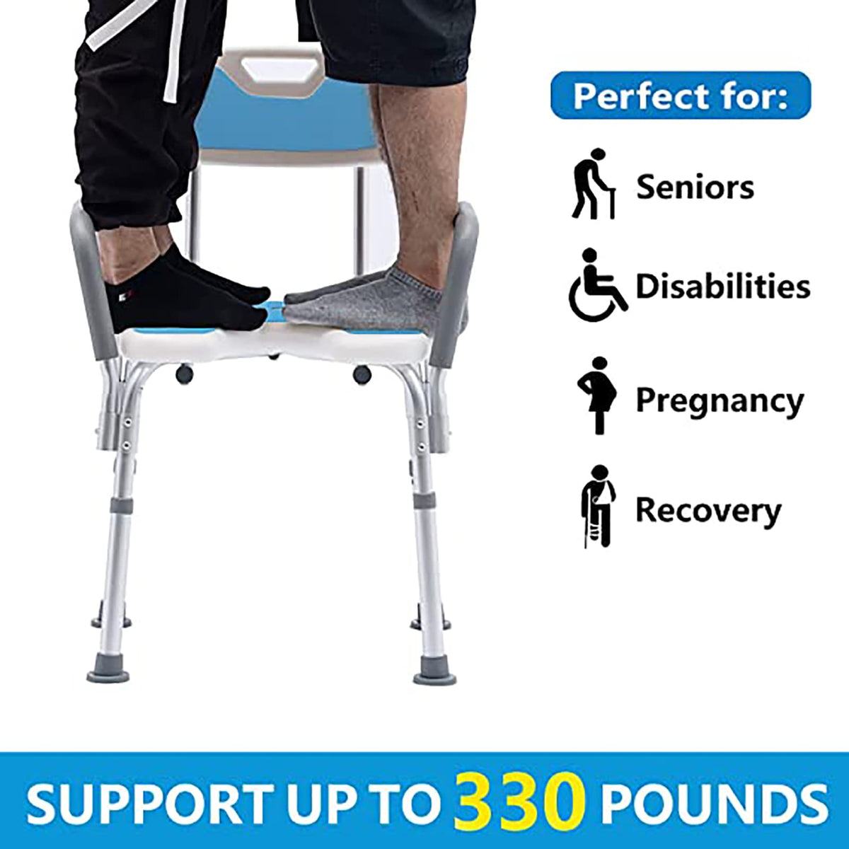 Heavy Duty White Shower Chair with Arms Back Adjustable M45014