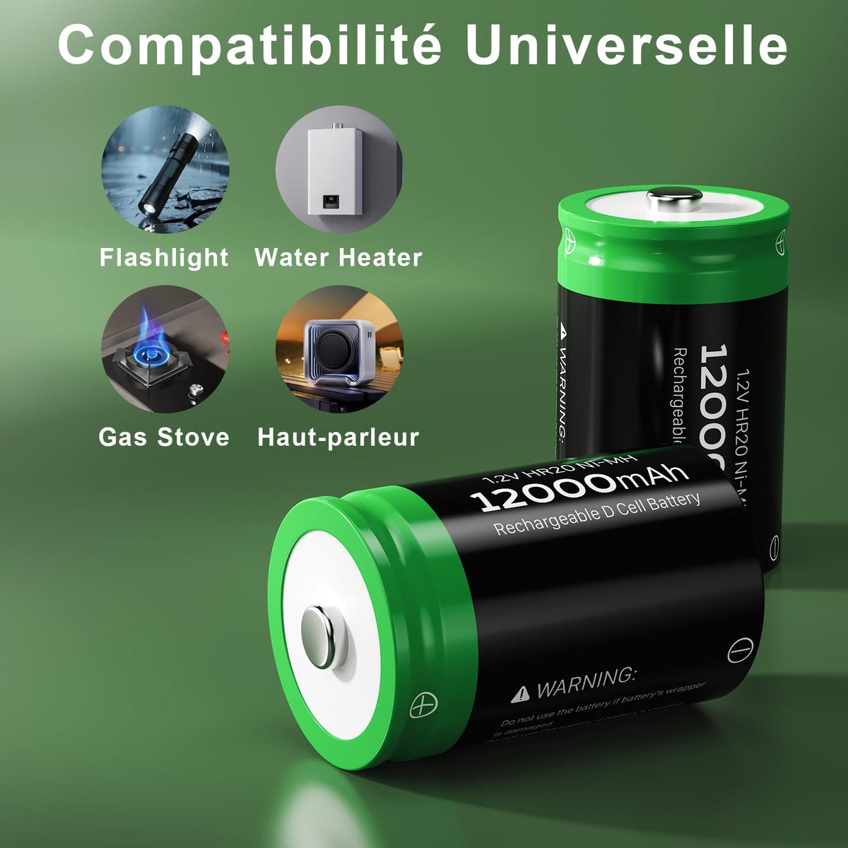 Rechargeable D Batteries, 12000mAh Ni-MH 1.2V 4-Pack K52184
