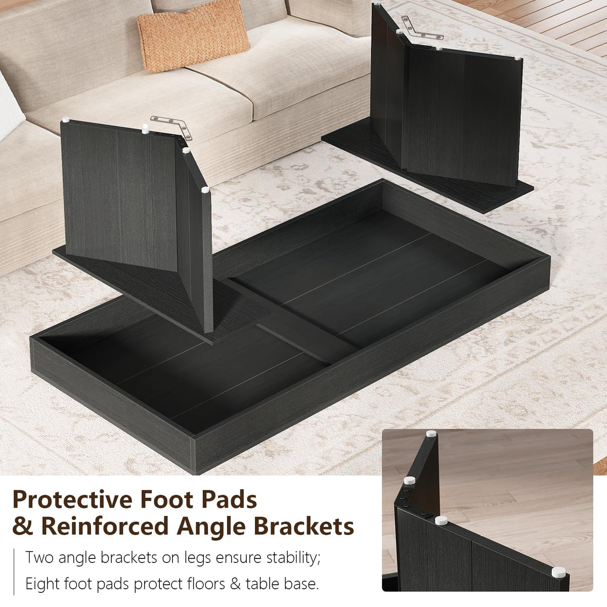 47" Black Wood Rectangle Coffee Table F733045