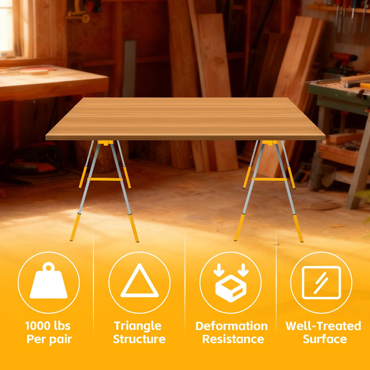 Adjustable Folding Steel Sawhorse 2 Pack D1680