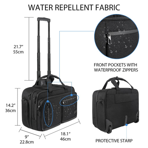 17.3 Inch Waterproof Black Rolling Laptop Bag O592