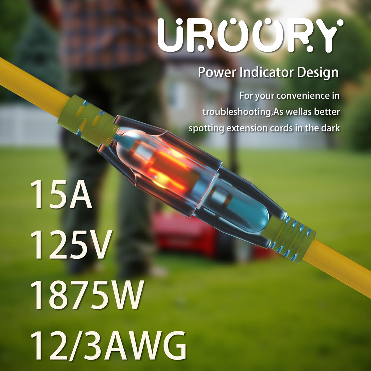 Waterproof 100 FT Yellow 12/3 SJTW Heavy Duty Extension Cord O421855