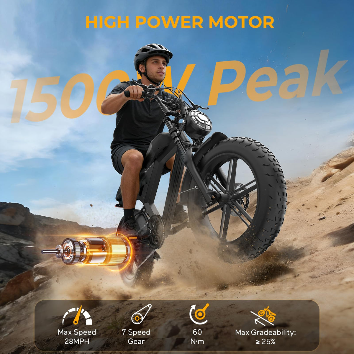 1000W Electric Bike 20" Fat Tire 7-Speed Z595459
