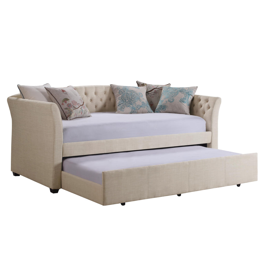 Beige Velvet Tufted Upholstered Twin Daybed with Trundle S48248