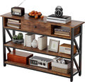 47 Inch Rustic Brown Console Table with Drawer Shelves Q970