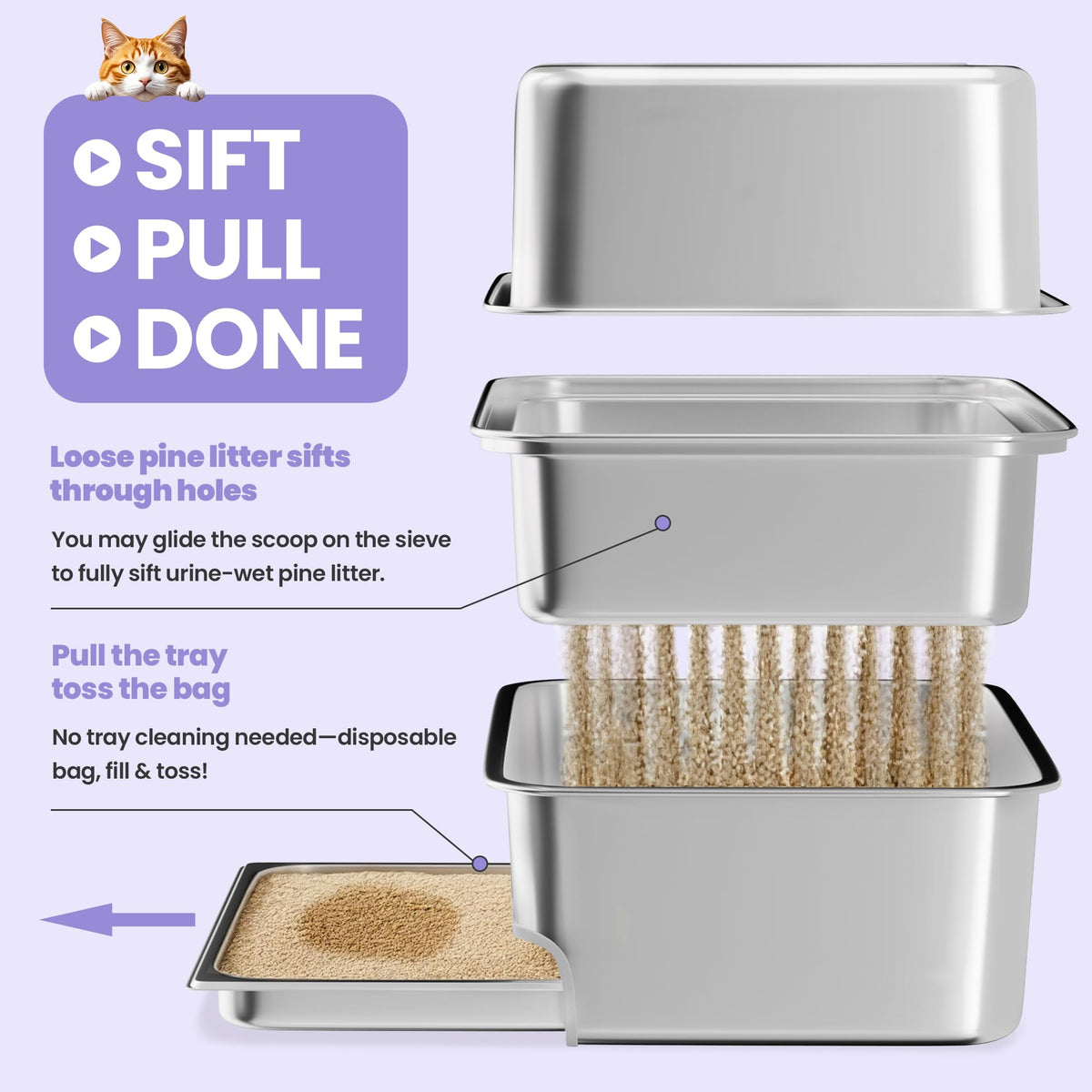 Stainless Steel Sifting Litter Box with Lid W895551