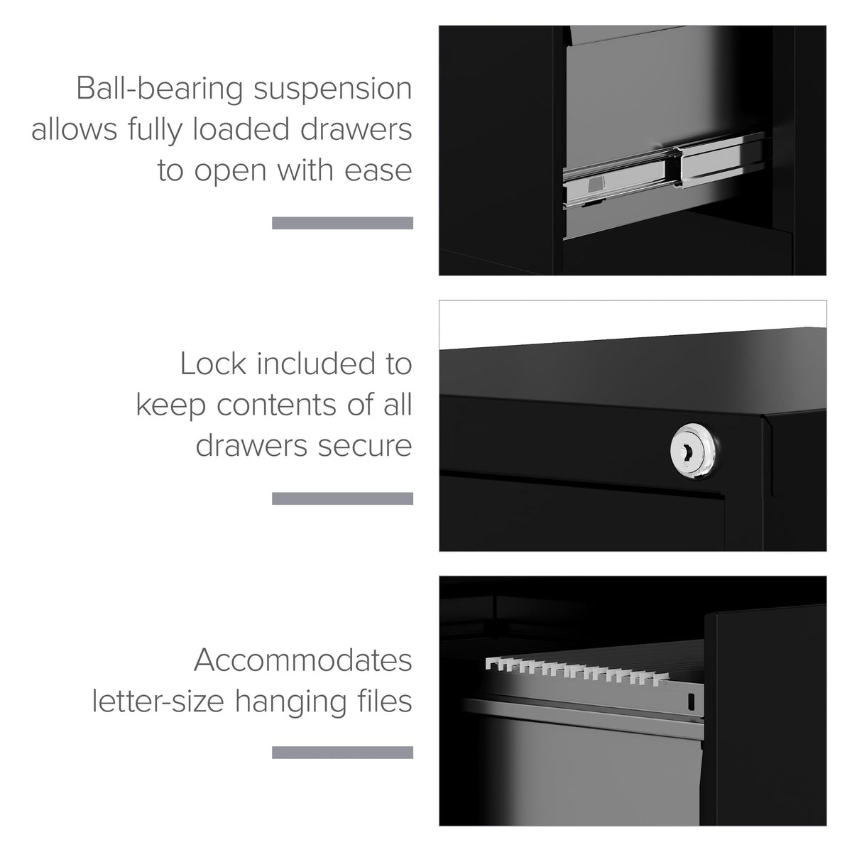 15" W 4 Drawer Vertical File Cabinet, Black, Letter A8064