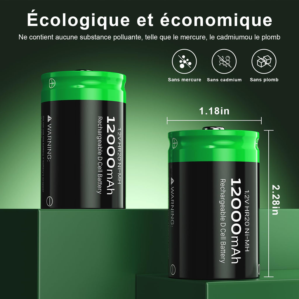 Rechargeable D Batteries, 12000mAh Ni-MH 1.2V 4-Pack K52184