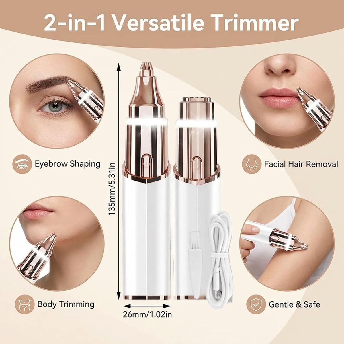 Rechargeable 2-in-1 Facial Hair Remover and Eyebrow Trimmer V82795