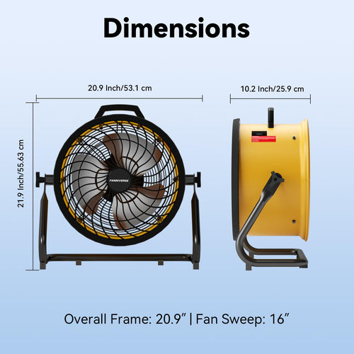16 Inch High Velocity Floor Fan 3000 CFM Heavy Duty Metal 3-Speed U857
