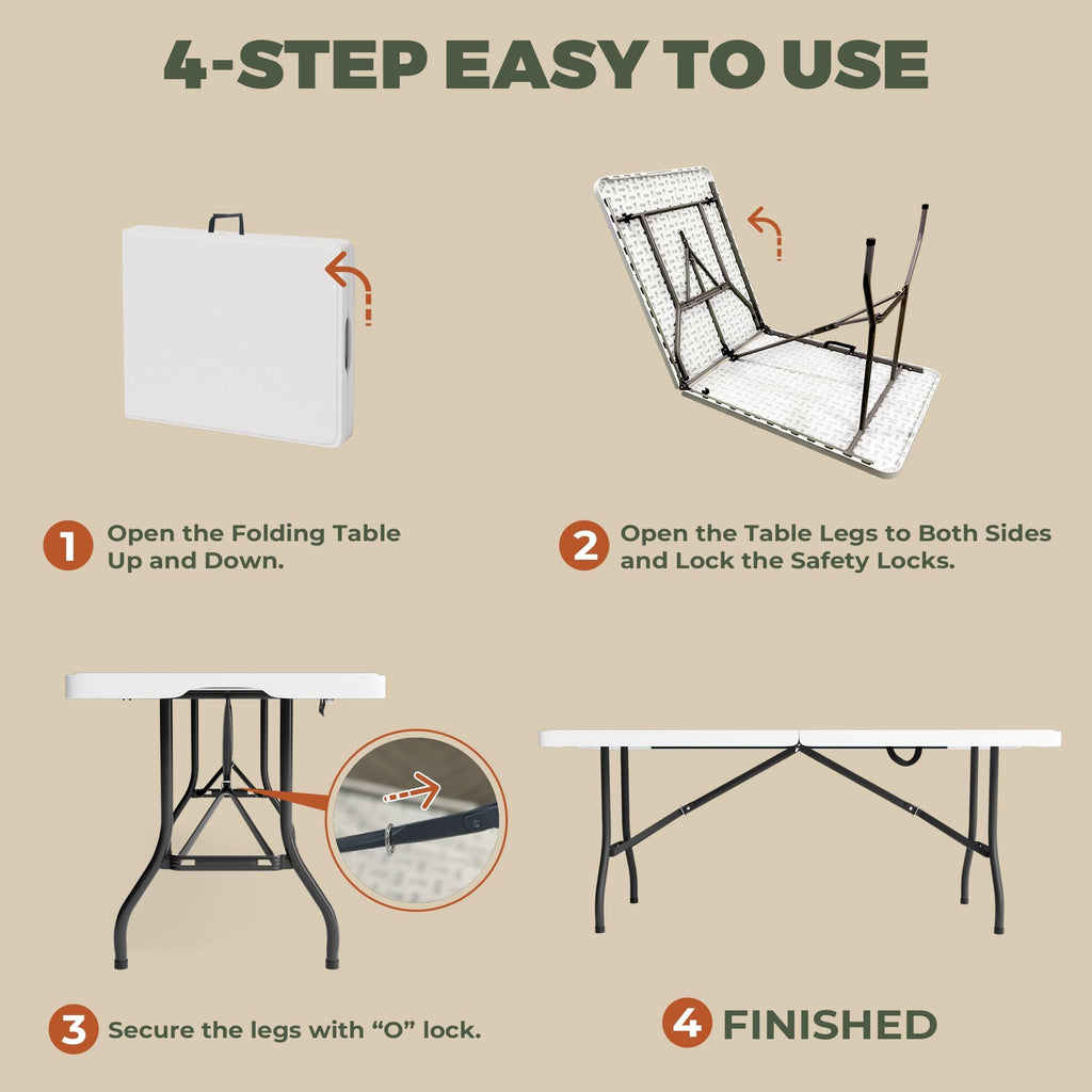 6FT Folding Table with Carry Handle, White, 1 Pack P396720