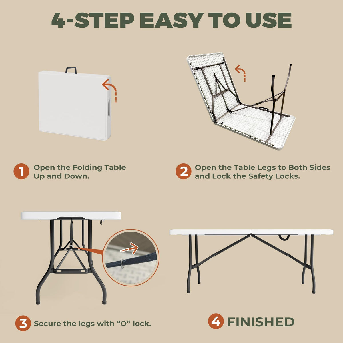 6FT Folding Table with Carry Handle, White, 1 Pack P396720