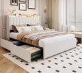 Beige Upholstered Full Size Bed Frame with 4 Drawers and Storage Headboard P46875