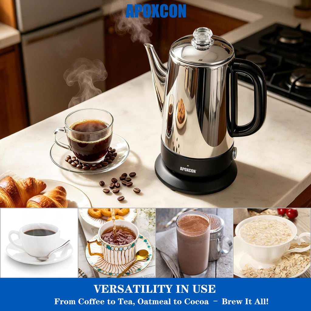 Electric Stainless Steel Coffee Percolator 1200ml 8 Cup Y5464