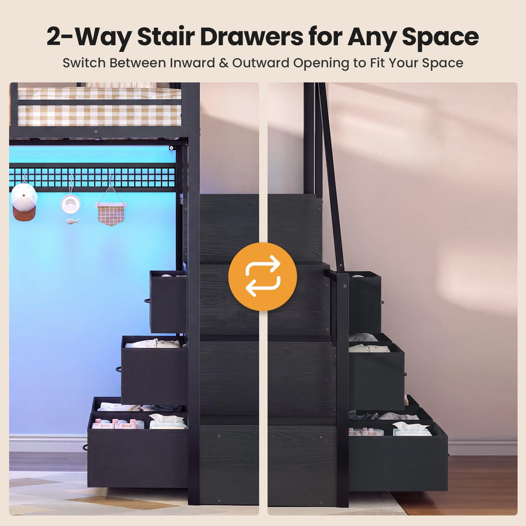 Full Size Loft Bed with Desk and Storage Stairs O696272