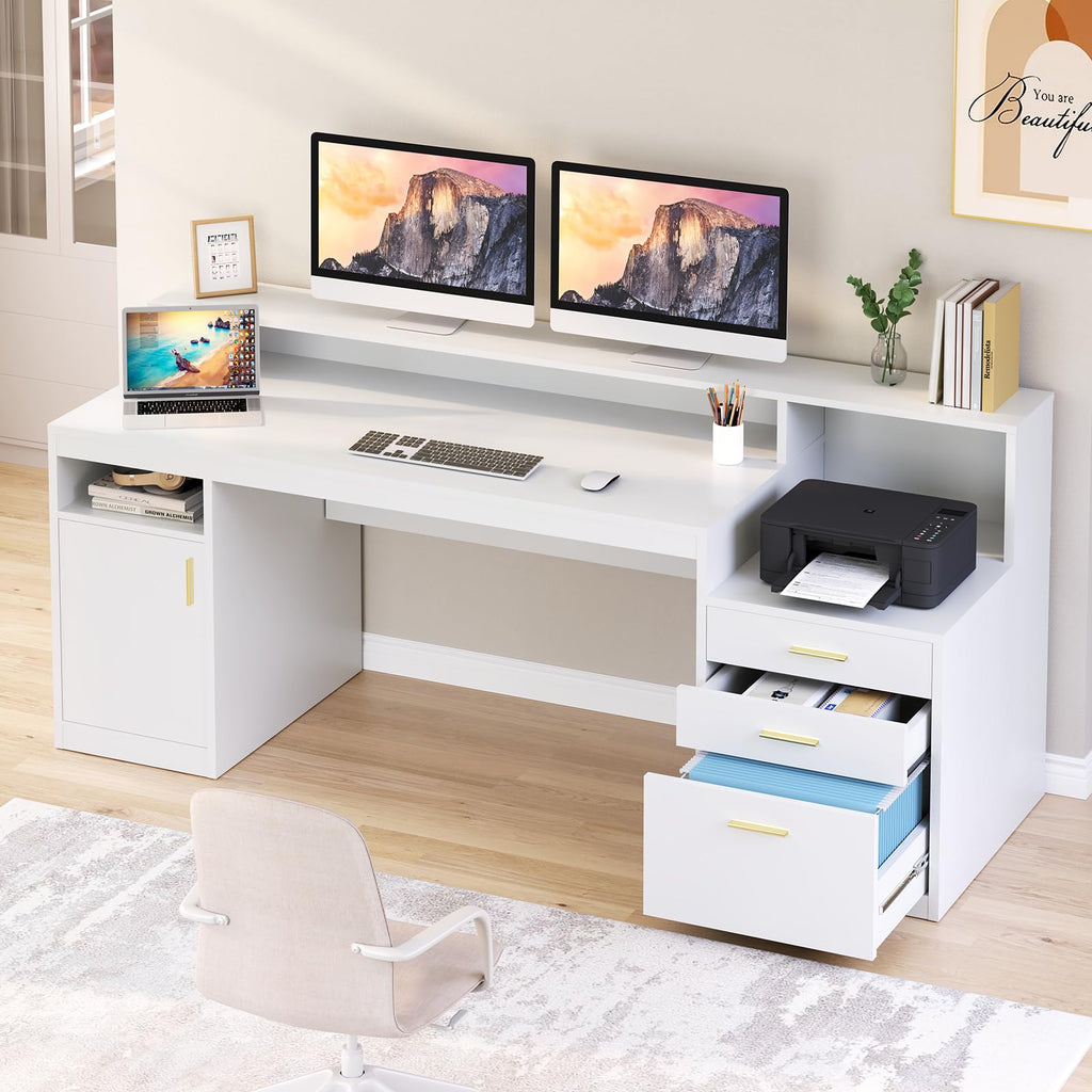 65" White Computer Desk with 3 Drawers V375479