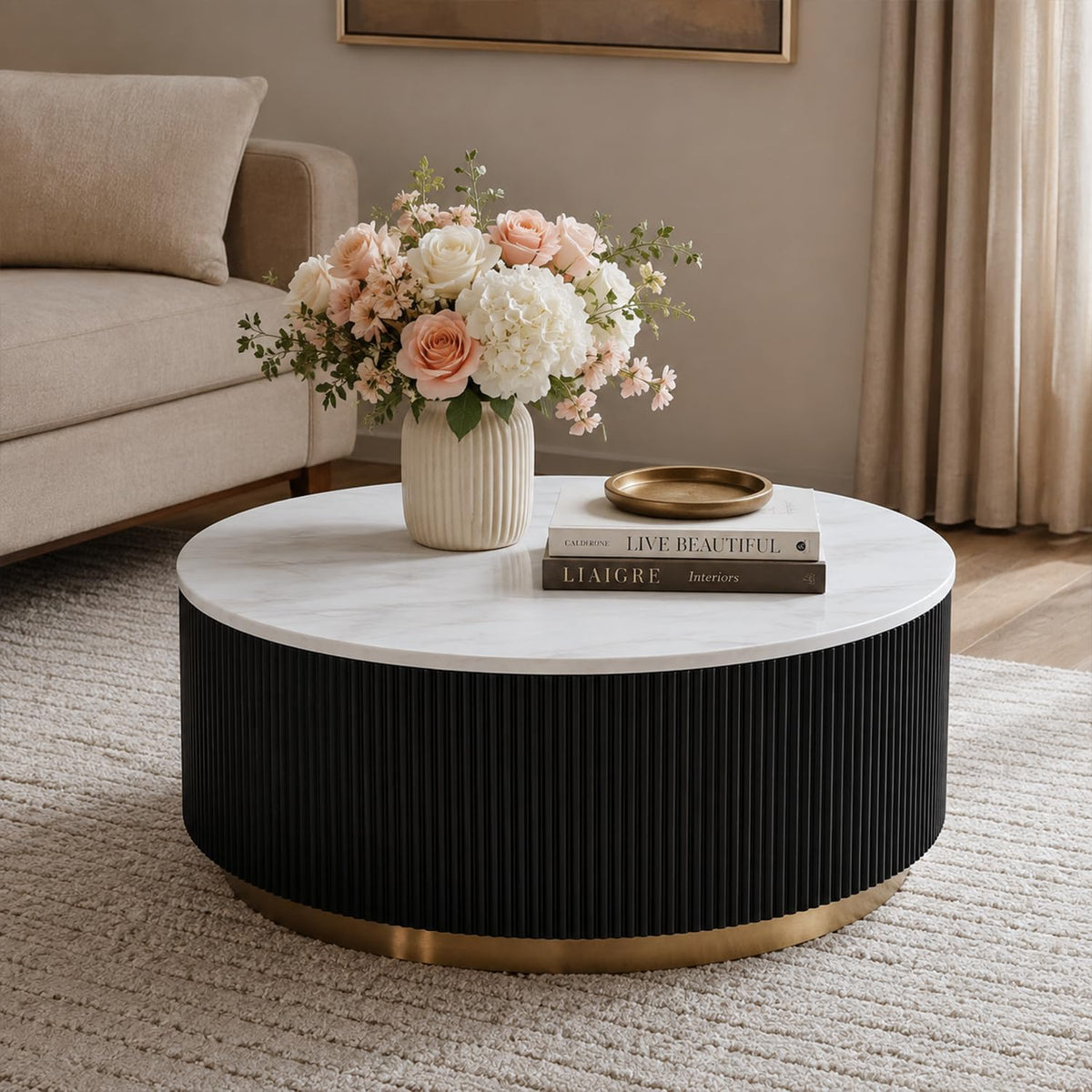 Marble Coffee Table with Pedestal Base Q90117