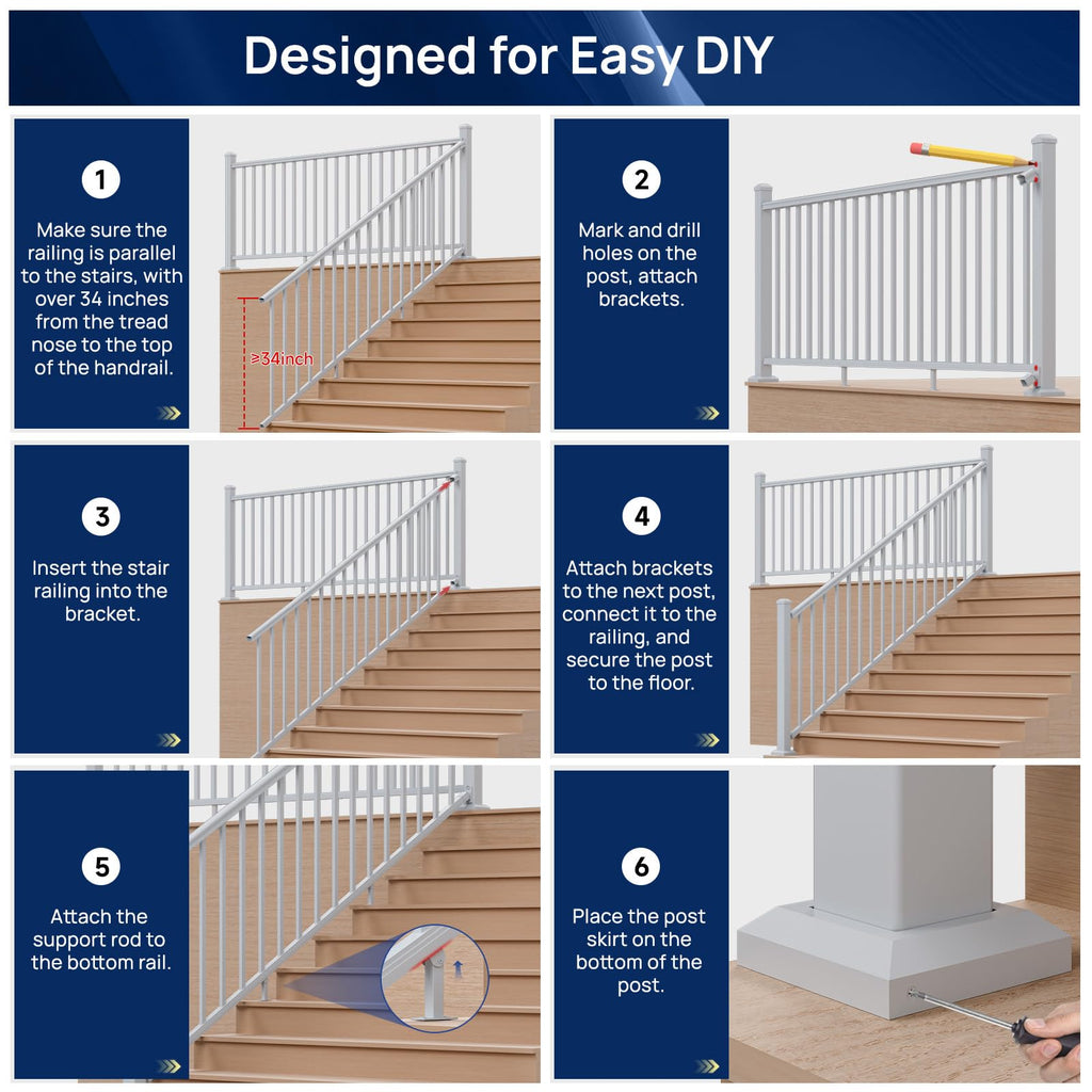 White Modular Stair Railing Kit P7327