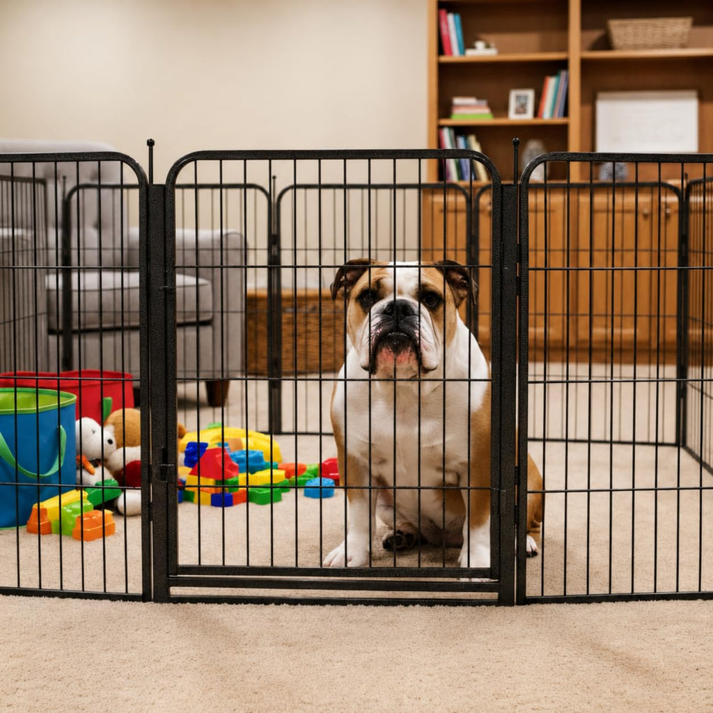 24 inch 8 Panel Portable Black Metal Pet Playpen L58007