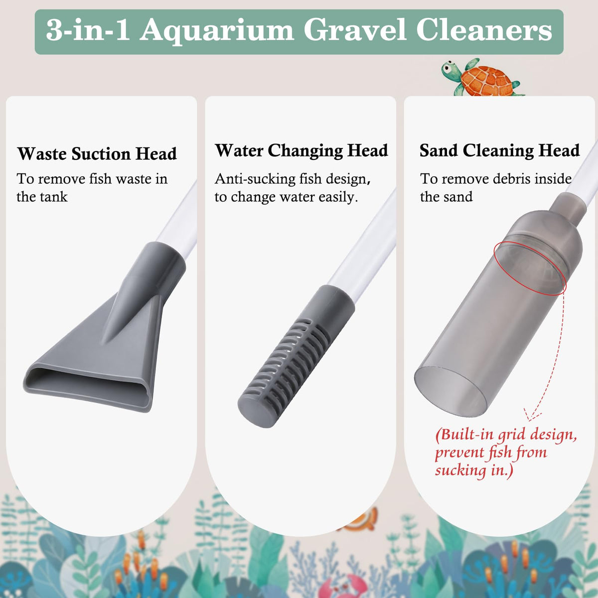 3-in-1 Aquarium Vacuum Gravel Cleaner with Siphon Hose H126