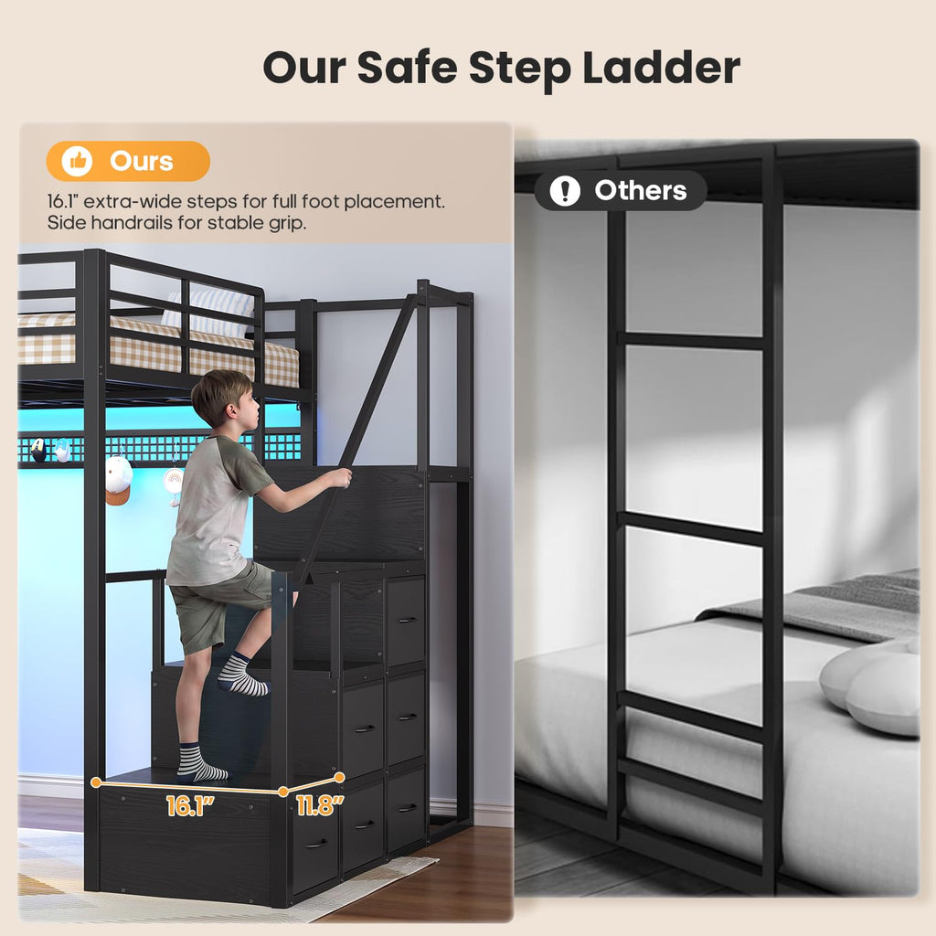 Full Size Loft Bed with Desk and Storage Stairs O696272