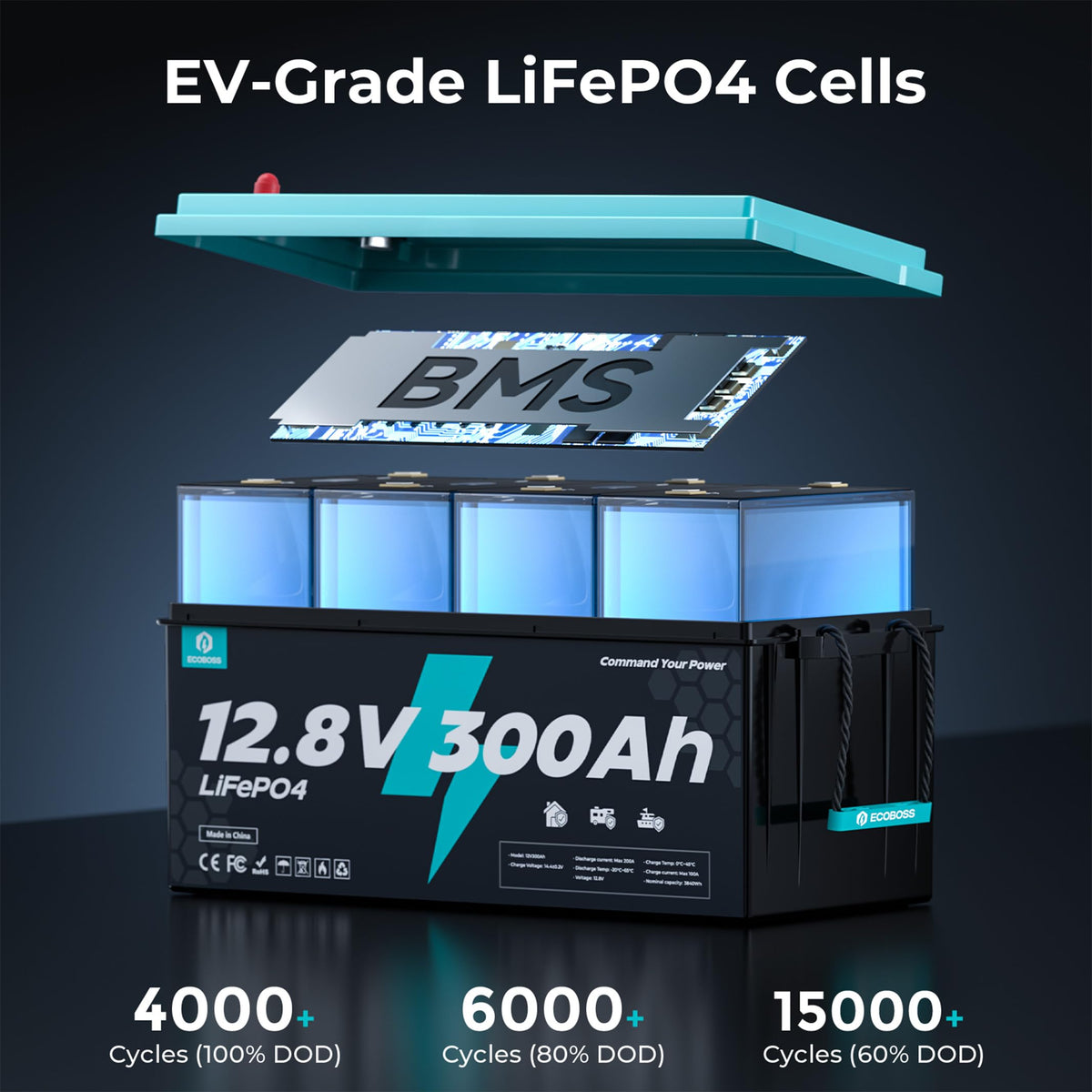 12V 300Ah LiFePO4 Deep Cycle Lithium Battery 2Pack W4714