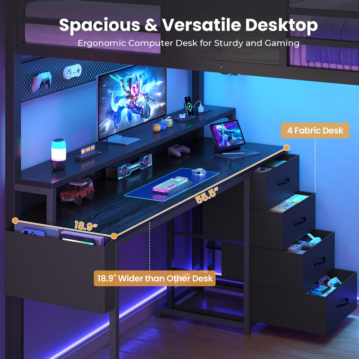 Full Size Loft Bed with Desk and Storage Stairs O696272