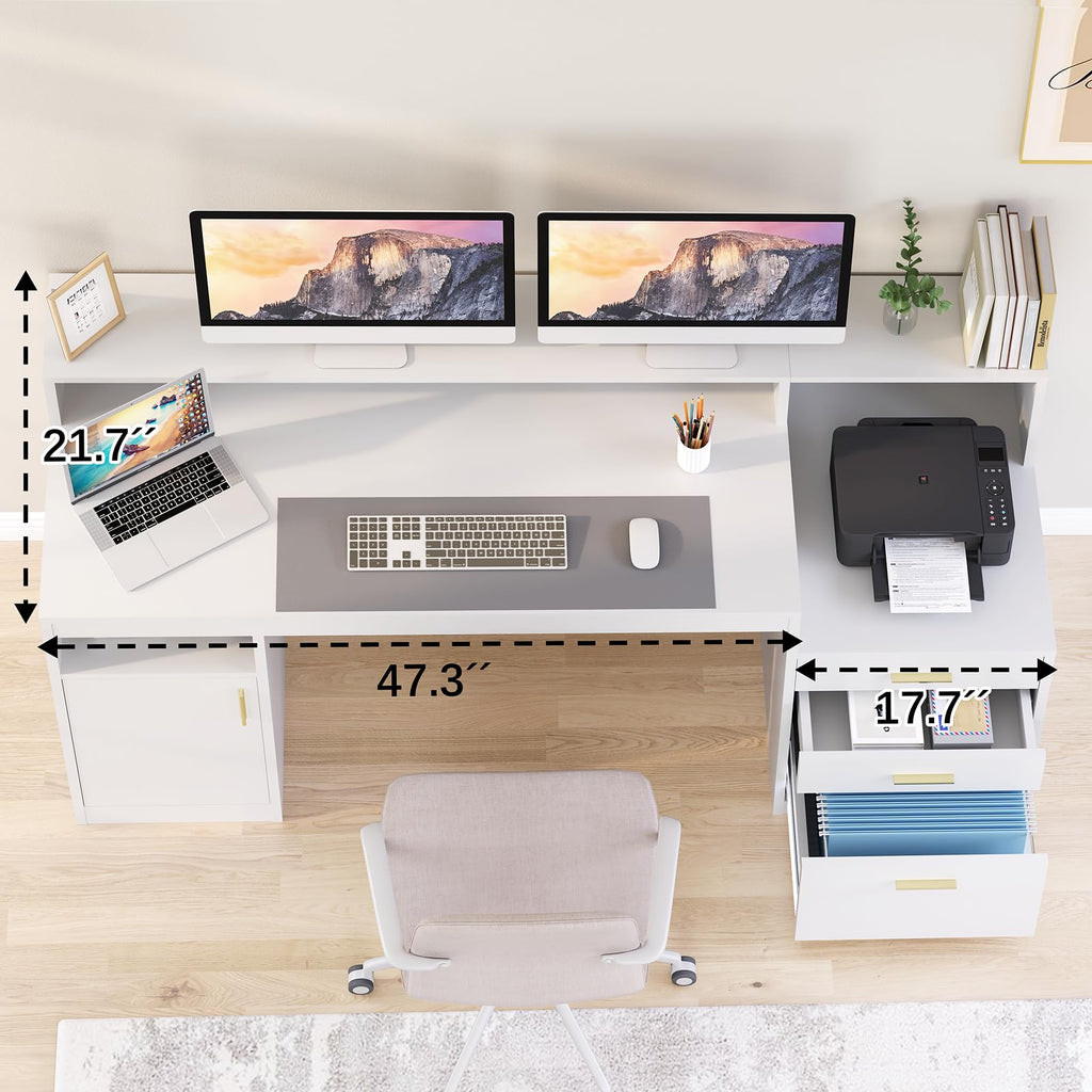 65" White Computer Desk with 3 Drawers V375479