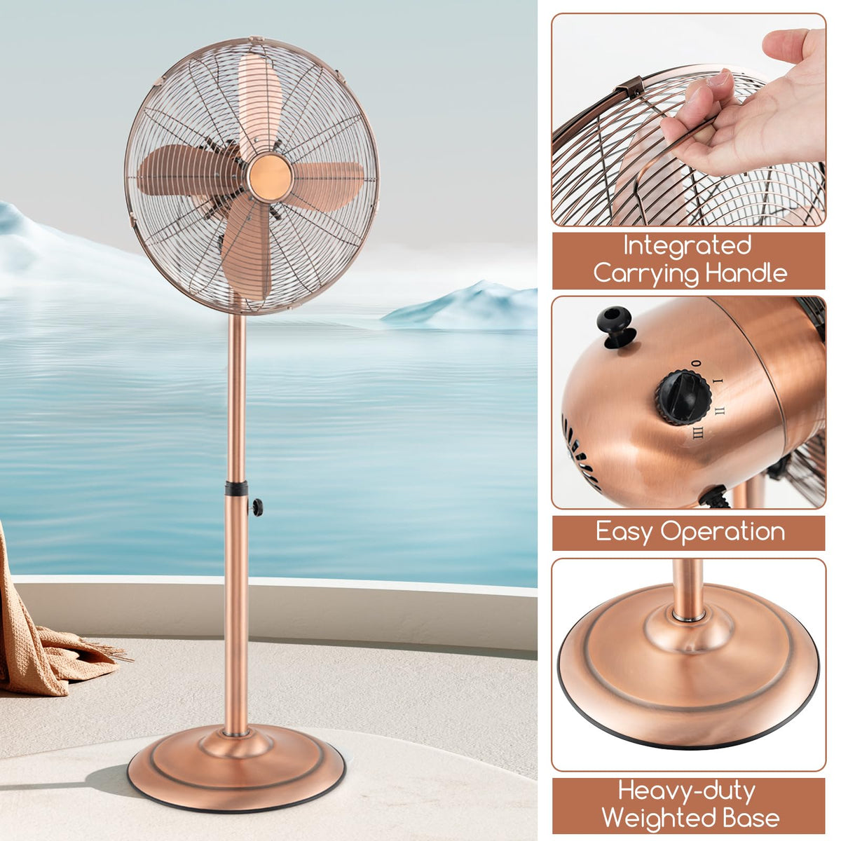 16-Inch Metal Pedestal Fan with Adjustable Height, 3 Speeds, Oscillation Q3937