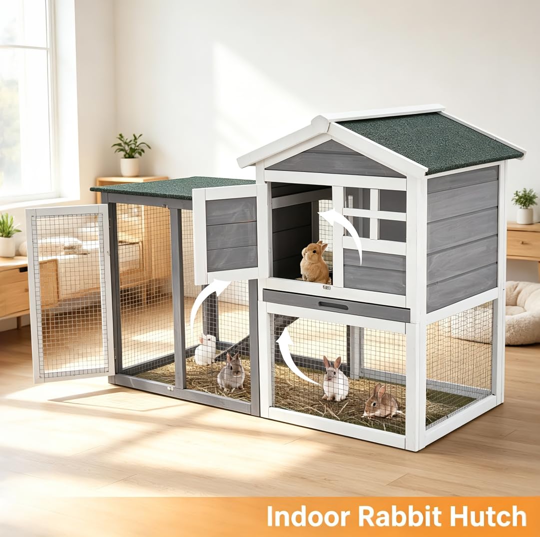 48" 2-Story Wooden Rabbit Hutch with Ramp N24672