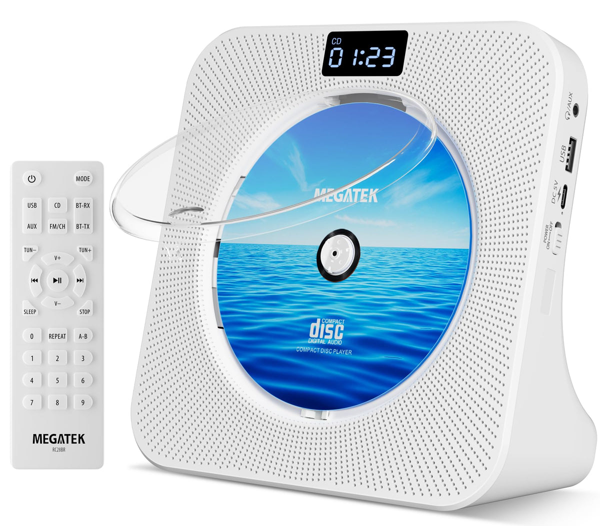 Portable CD Player with Bluetooth FM Radio USB White H193363