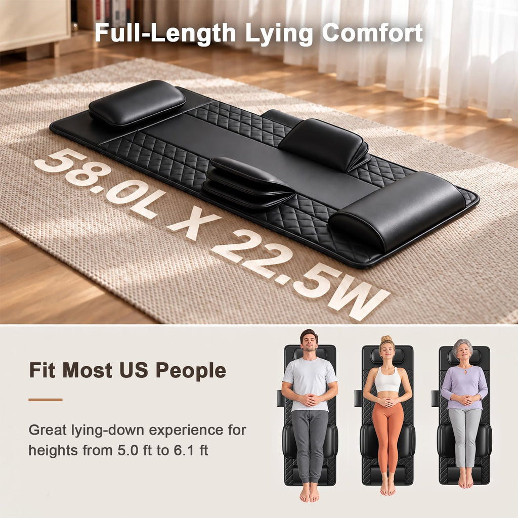 Full Body Massage Mat with Heat, 3D Stretching Back Massager Pad, 4 Modes 3 Intensities 3 Heat Levels, Portable Foldable PU Leather F4709