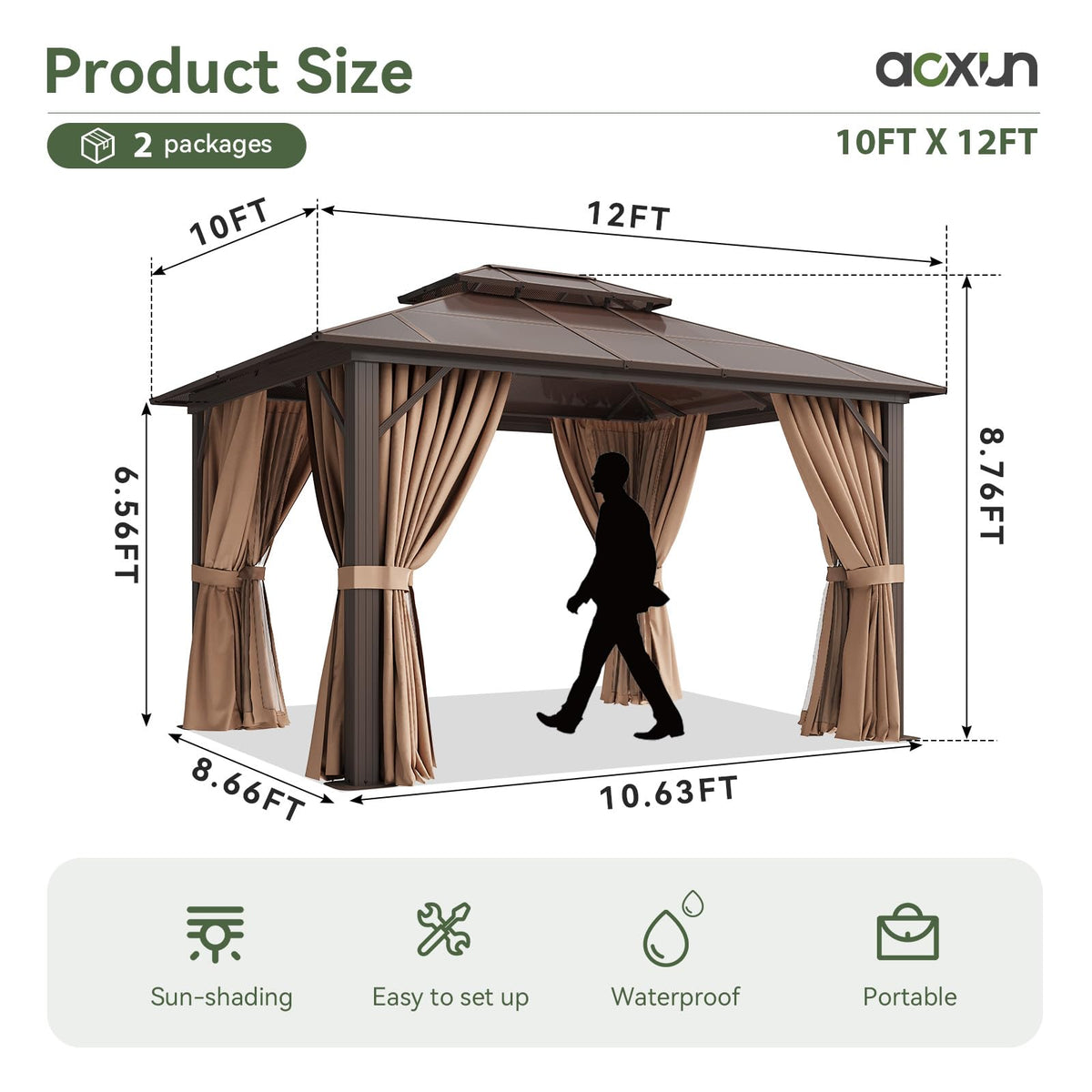 12'x10' Hardtop Gazebo with Polycarbonate Double Roof G1764