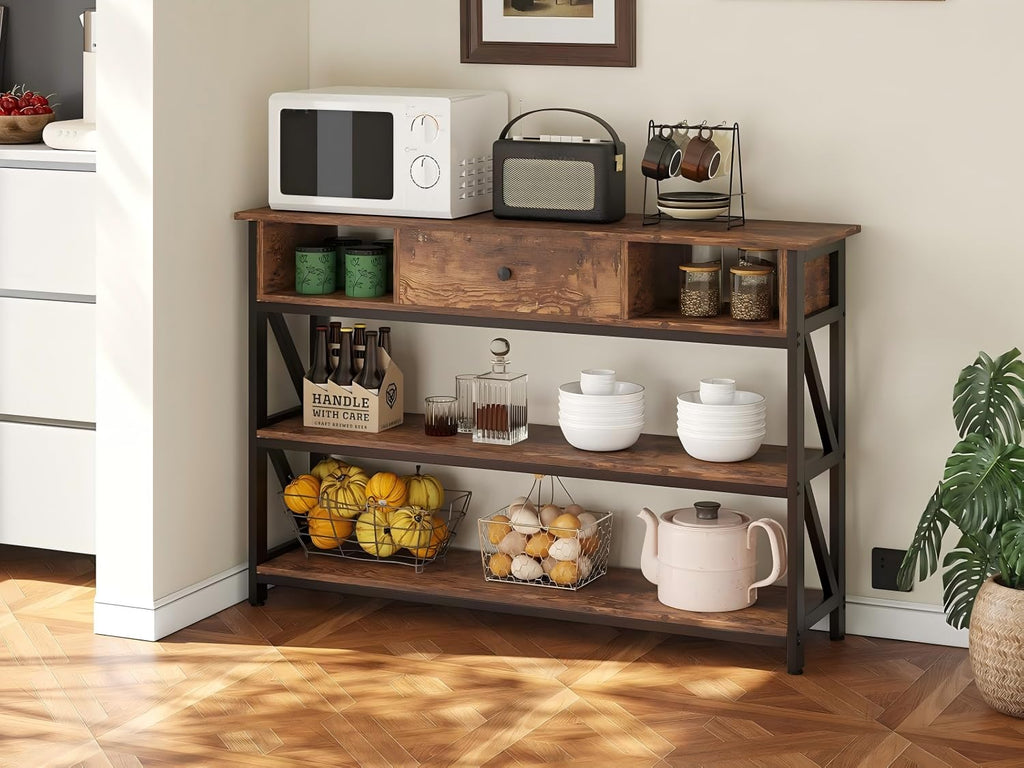 47 Inch Rustic Brown Console Table with Drawer Shelves Q970
